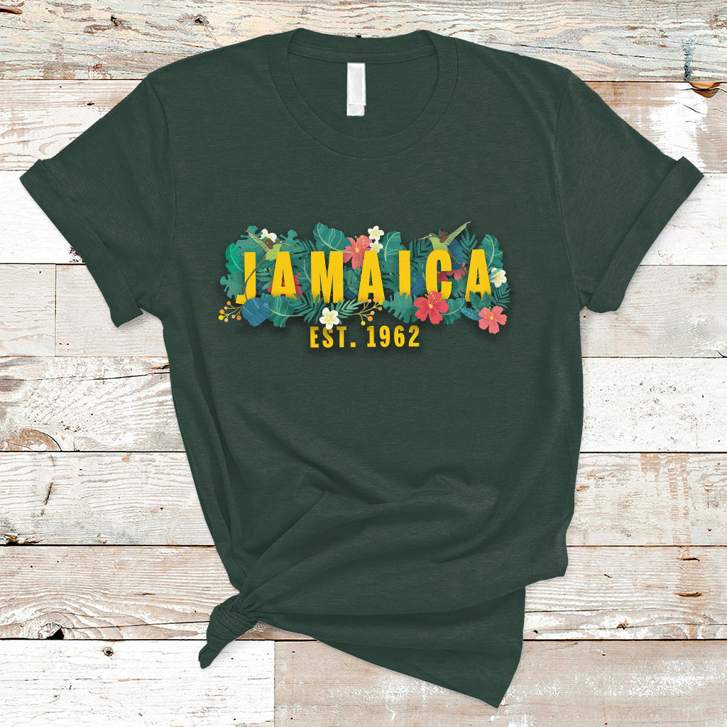 Jamaica T Shirt Jamaica Est 1962 Jamaican Flower Bird Travel Souvenir - Wonder Print Shop