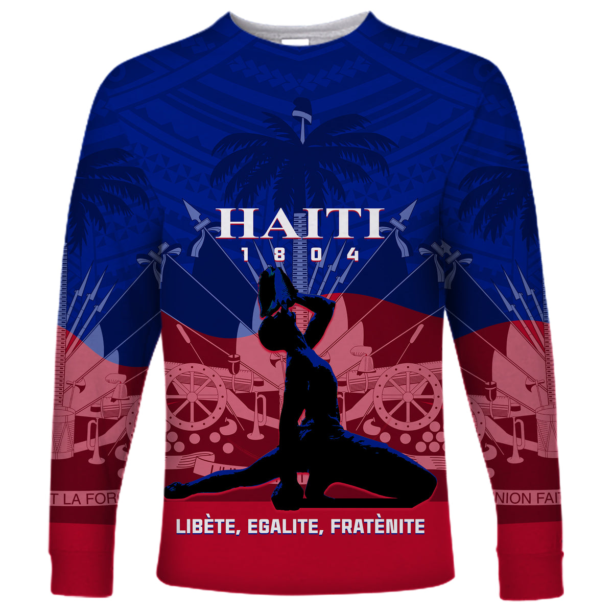 Haiti Long Sleeve Shirt Negre Marron With Coat Of Arms Polynesian Style - Wonder Print Shop