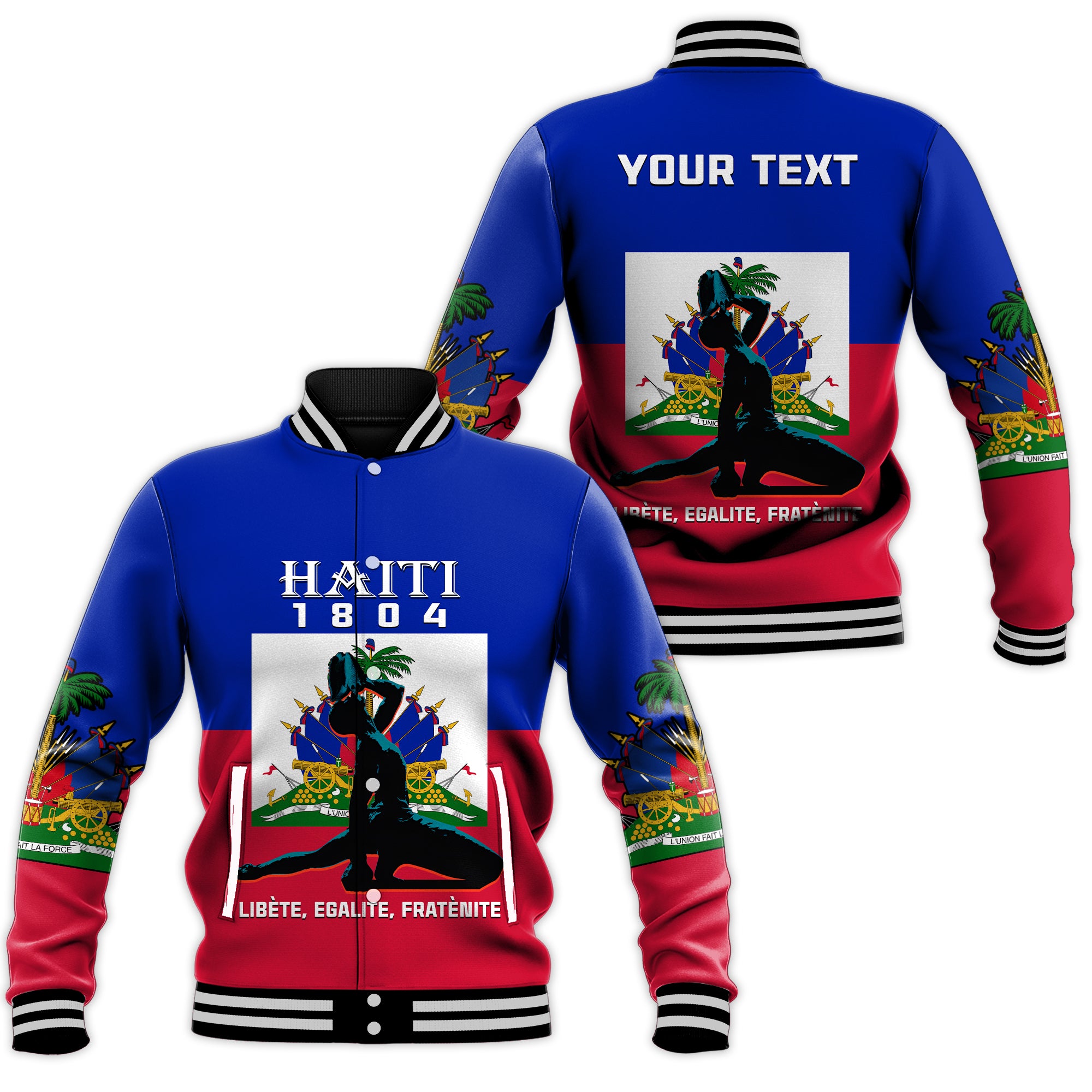 (Custom Personalised) Haiti Baseball Jacket Negre Marron With Haitian Flag - Wonder Print Shop