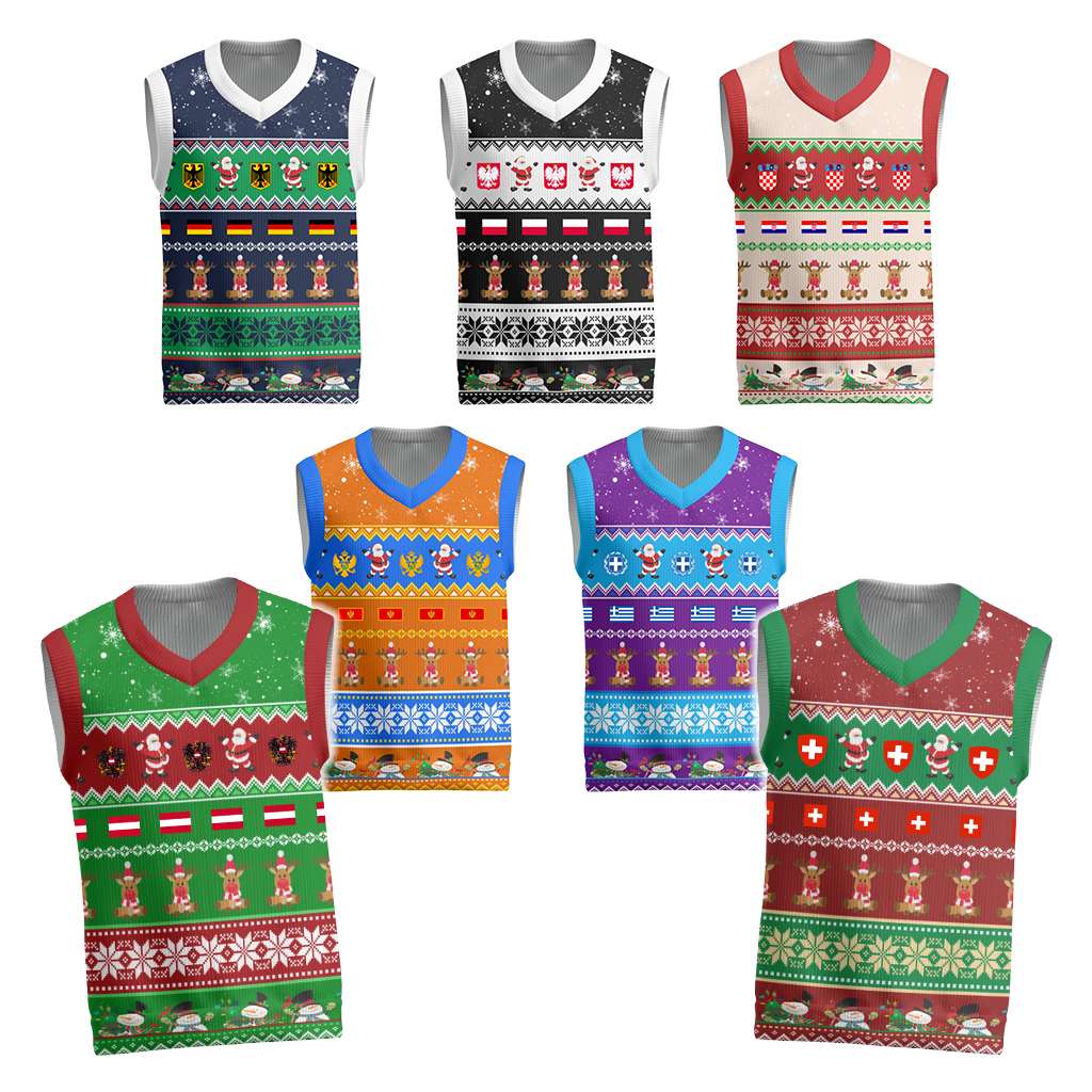 Custom Europe Countries Christmas Knitted V-Neck Vest Funny Style - Wonder Print Shop