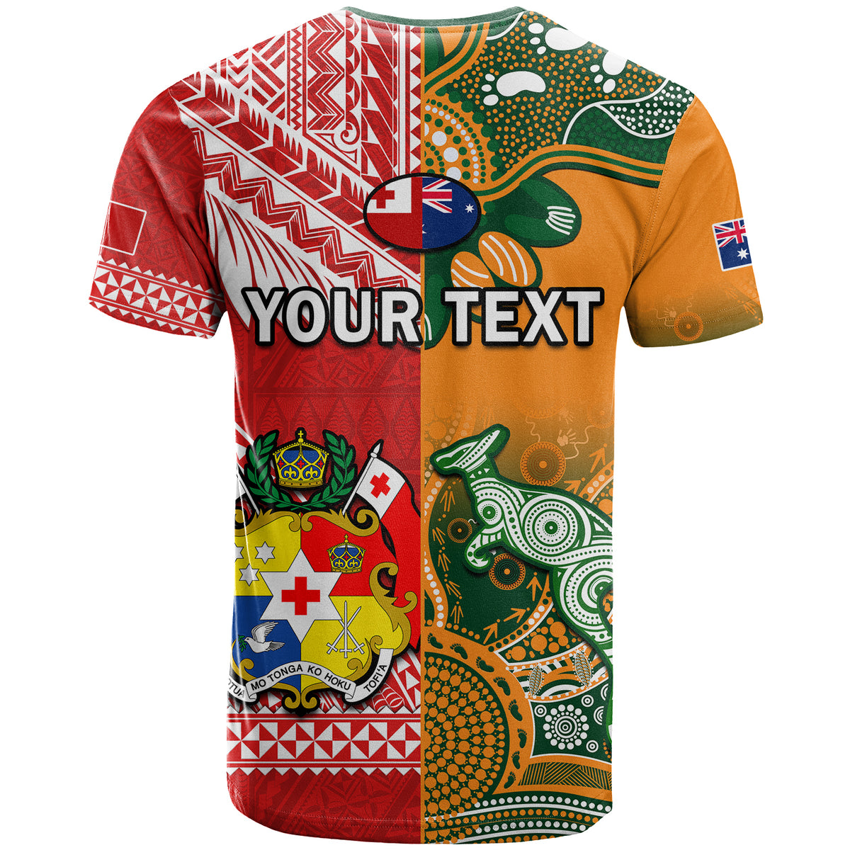 Custom Mate MaA Tonga And Wallabies Rugby T Shirt Polynesian Mix Aboriginal - Wonder Print Shop