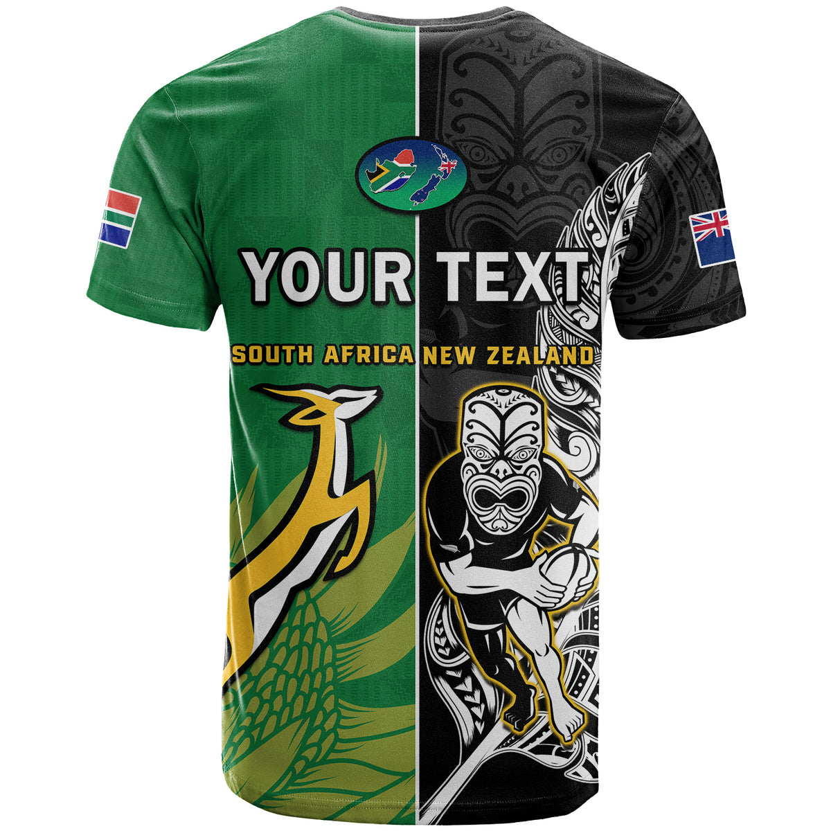 Custom New Zealand And South Africa Rugby T Shirt All Black Maori Mix Springboks - Wonder Print Shop