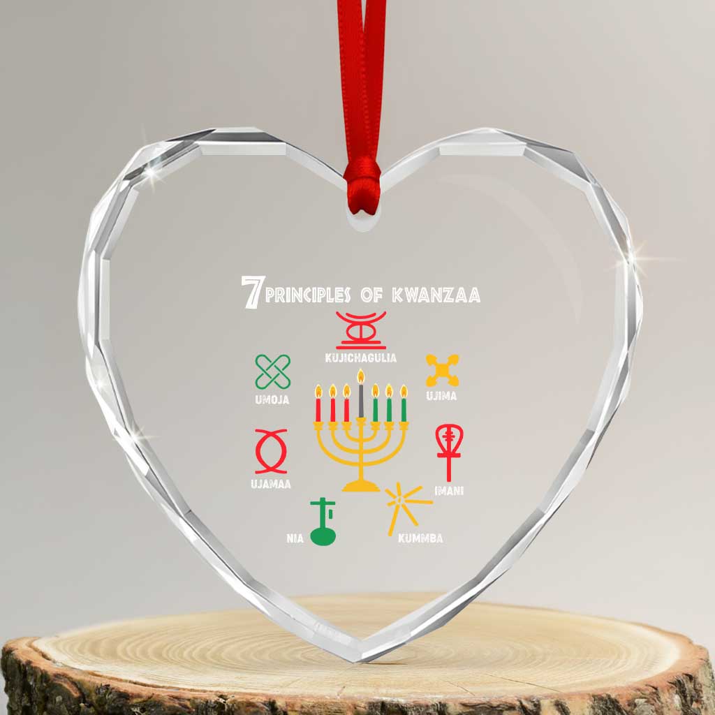 7 Principles Of Kwanzaa African American Xmas Heart Crystal Glass Ornament - Wonder Print Shop