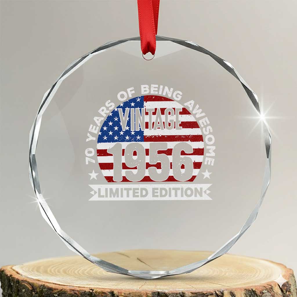 70th Birthday Crystal Glass Ornament Vintage 1956 70 Year Old Birthday American Flag