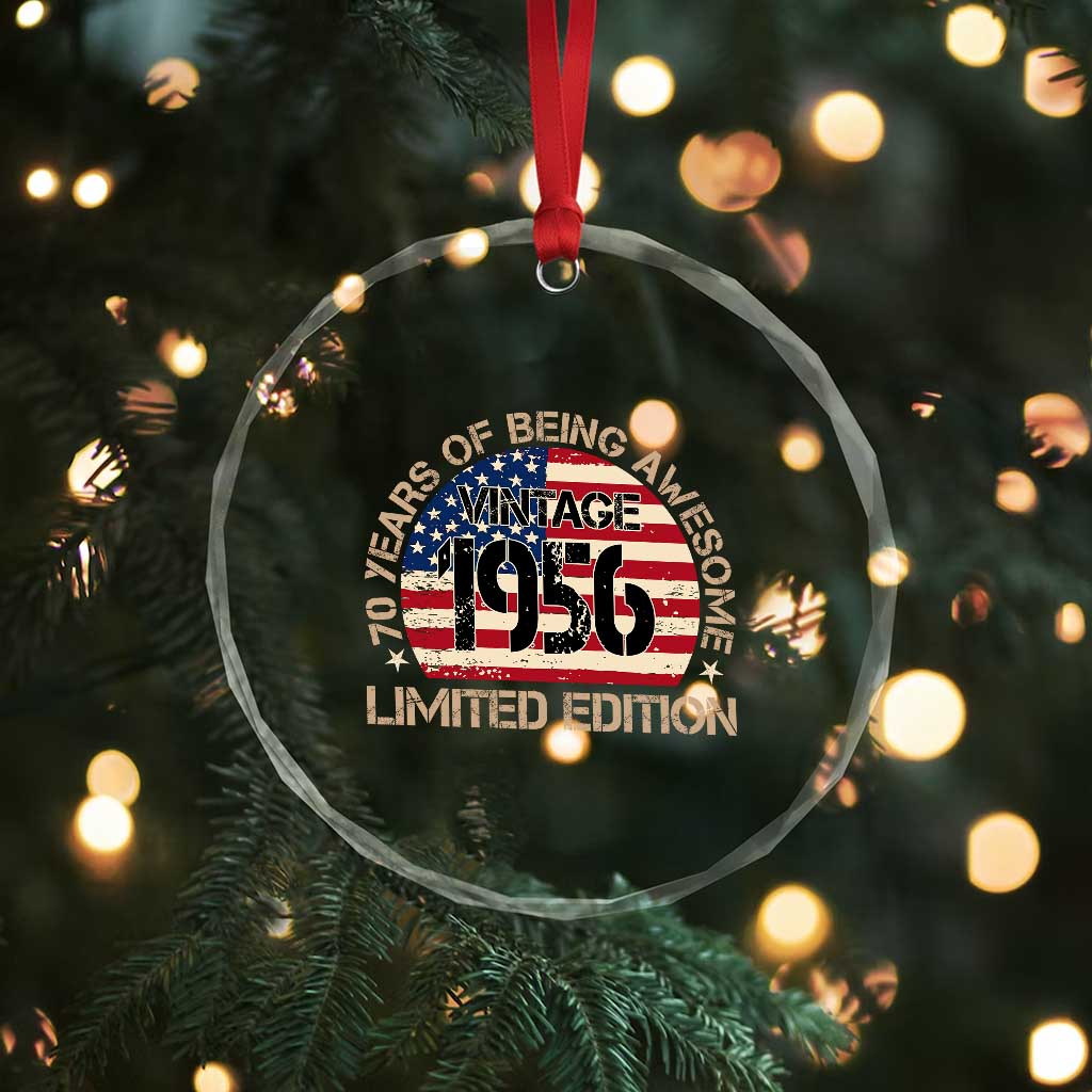 70th Birthday Crystal Glass Ornament Vintage 1956 70 Year Old Birthday USA Flag