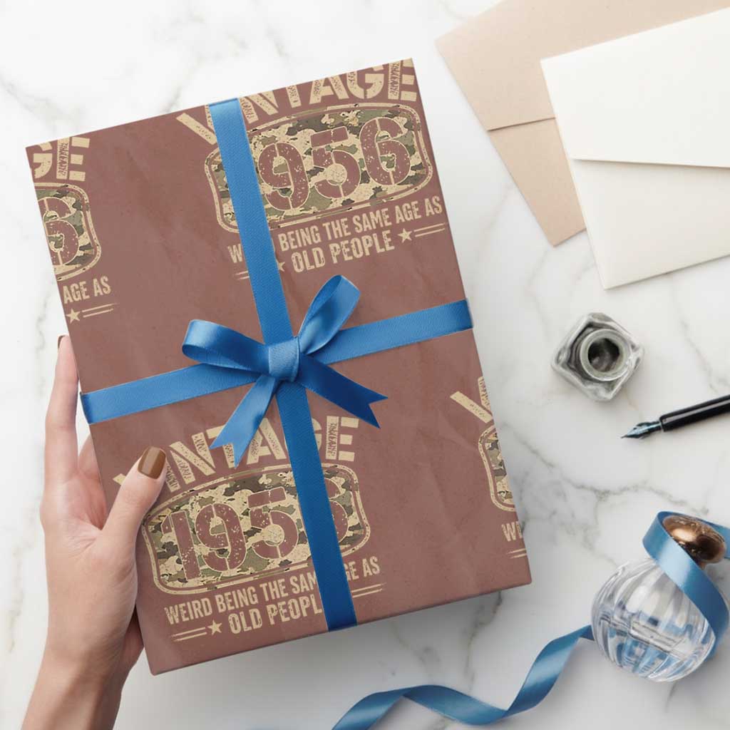 70th Birthday Gift For Men Wrapping Paper Roll Retro Camo 1956 Weird Being The Same Age As Old People
