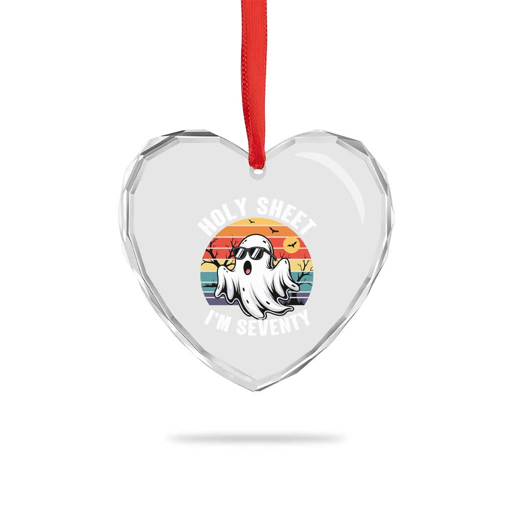 70th Birthday Halloween Ghost Heart Crystal Glass Ornament Holy Sheet I'm Seventy