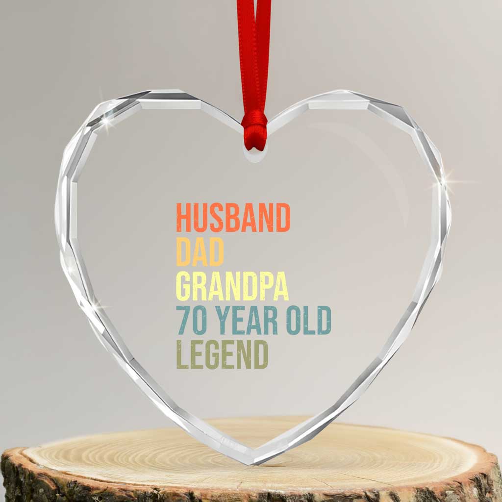 70th Birthday Heart Crystal Glass Ornament Husband Dad Grandpa 70 Year Old Legend