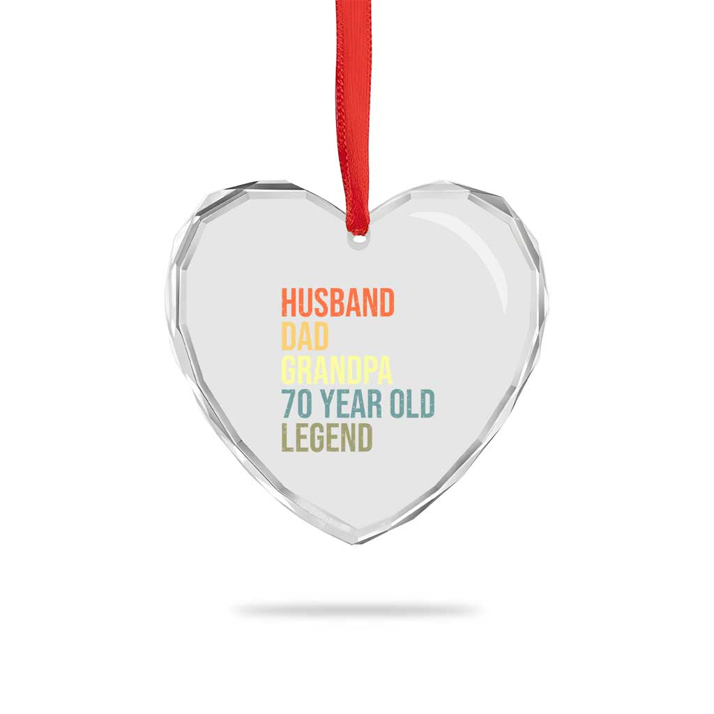 70th Birthday Heart Crystal Glass Ornament Husband Dad Grandpa 70 Year Old Legend