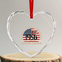 70th Birthday Heart Crystal Glass Ornament Vintage 1956 70 Year Old Birthday USA Flag