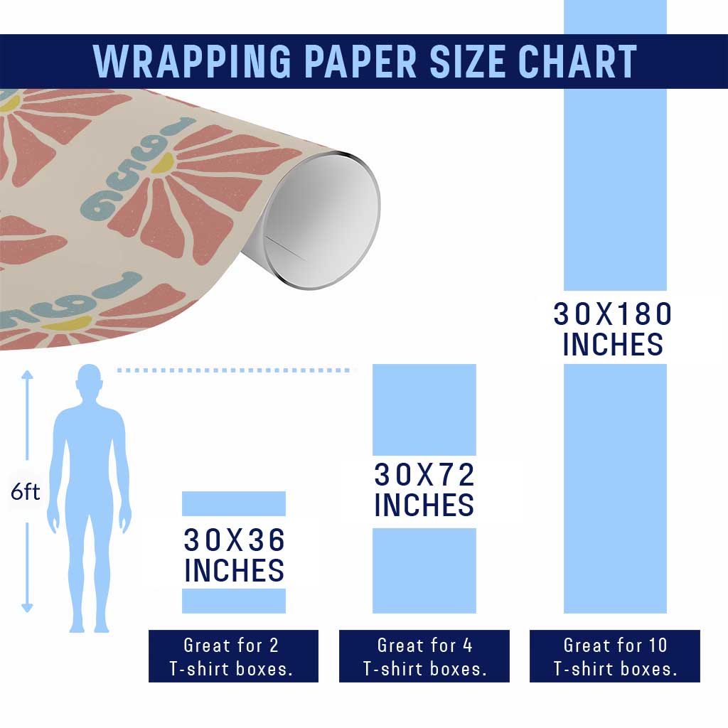 70th Birthday Wrapping Paper Roll Vintage 1956 Boho Flowers 70 Years Old Birthday