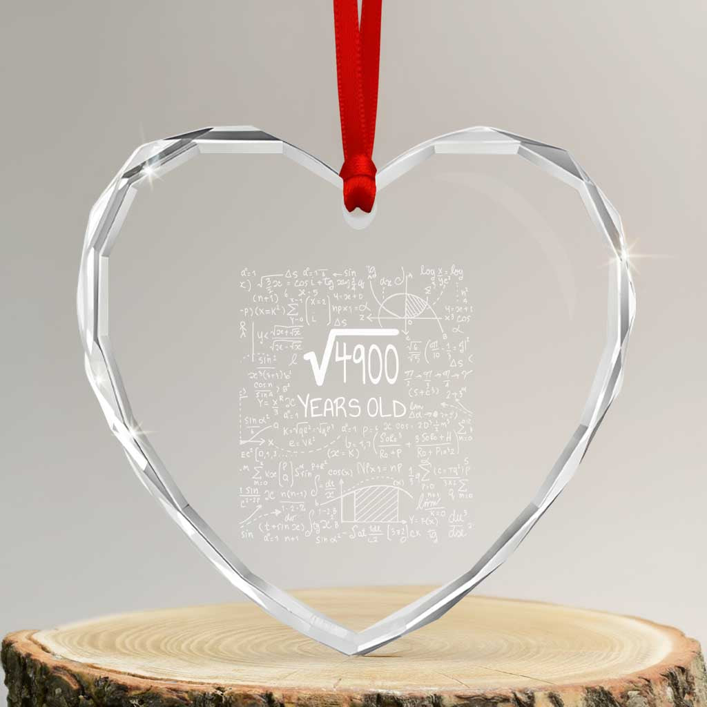 70th Birthday Math Heart Crystal Glass Ornament Square Root of 4900 Funny Math Nerd 70 Year Old Gift