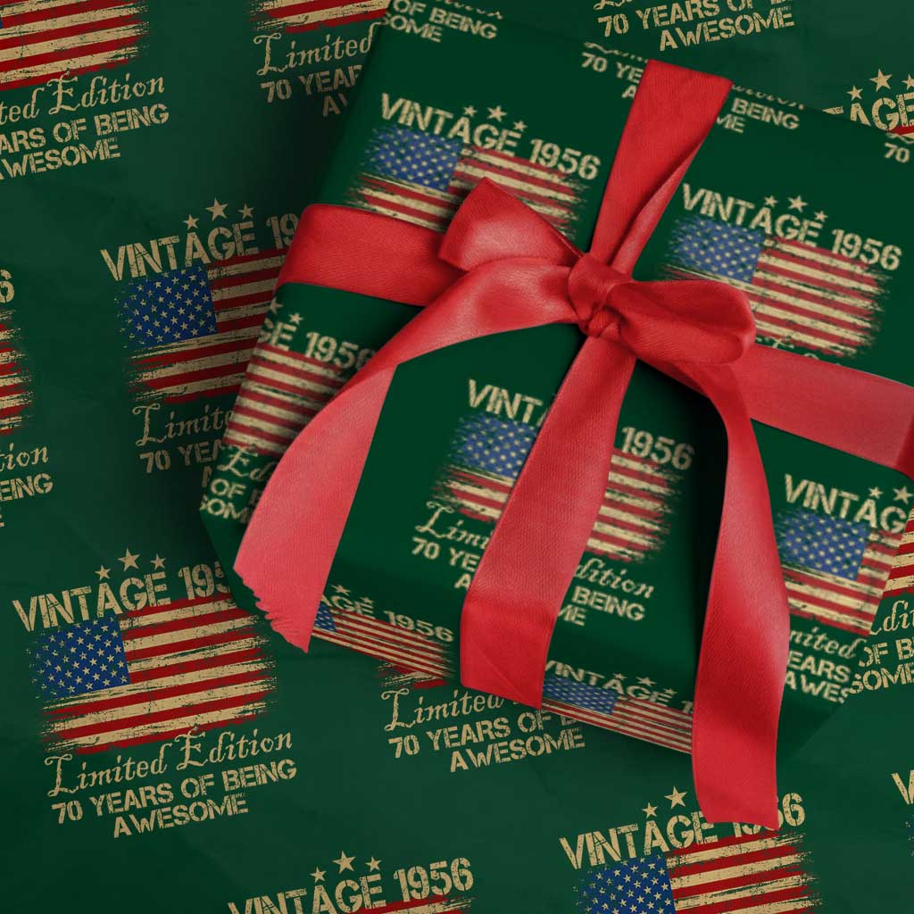 70th Birthday Wrapping Paper Roll Vintage 1956 Limited Edition 70 Year Old Birthday USA Flag