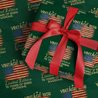 70th Birthday Wrapping Paper Roll Vintage 1956 Limited Edition 70 Year Old Birthday USA Flag