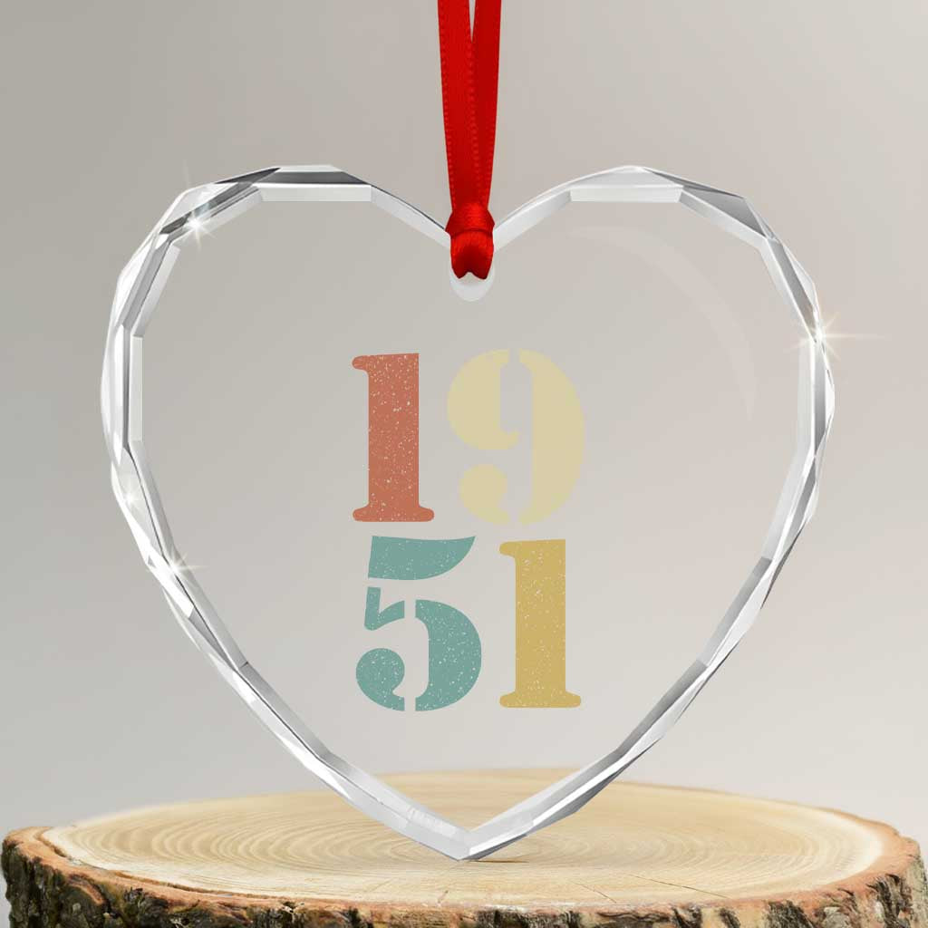 75th Birthday Heart Crystal Glass Ornament Classic Retro 1951 70 Year Old Gifts