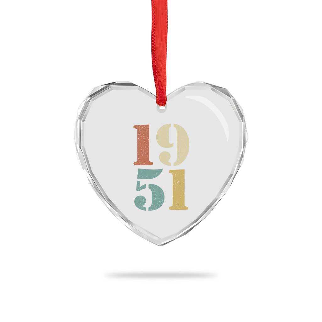 75th Birthday Heart Crystal Glass Ornament Classic Retro 1951 70 Year Old Gifts