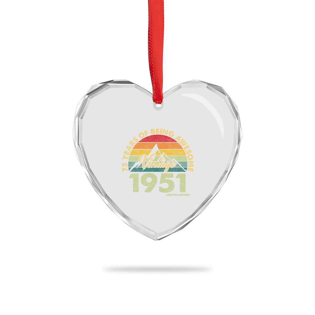 75th Birthday Heart Crystal Glass Ornament Vintage 1951 Limited Edition 75 Year Old Gift