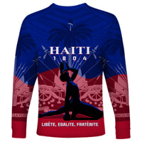 Haiti Long Sleeve Shirt Negre Marron With Coat Of Arms Polynesian Style - Wonder Print Shop
