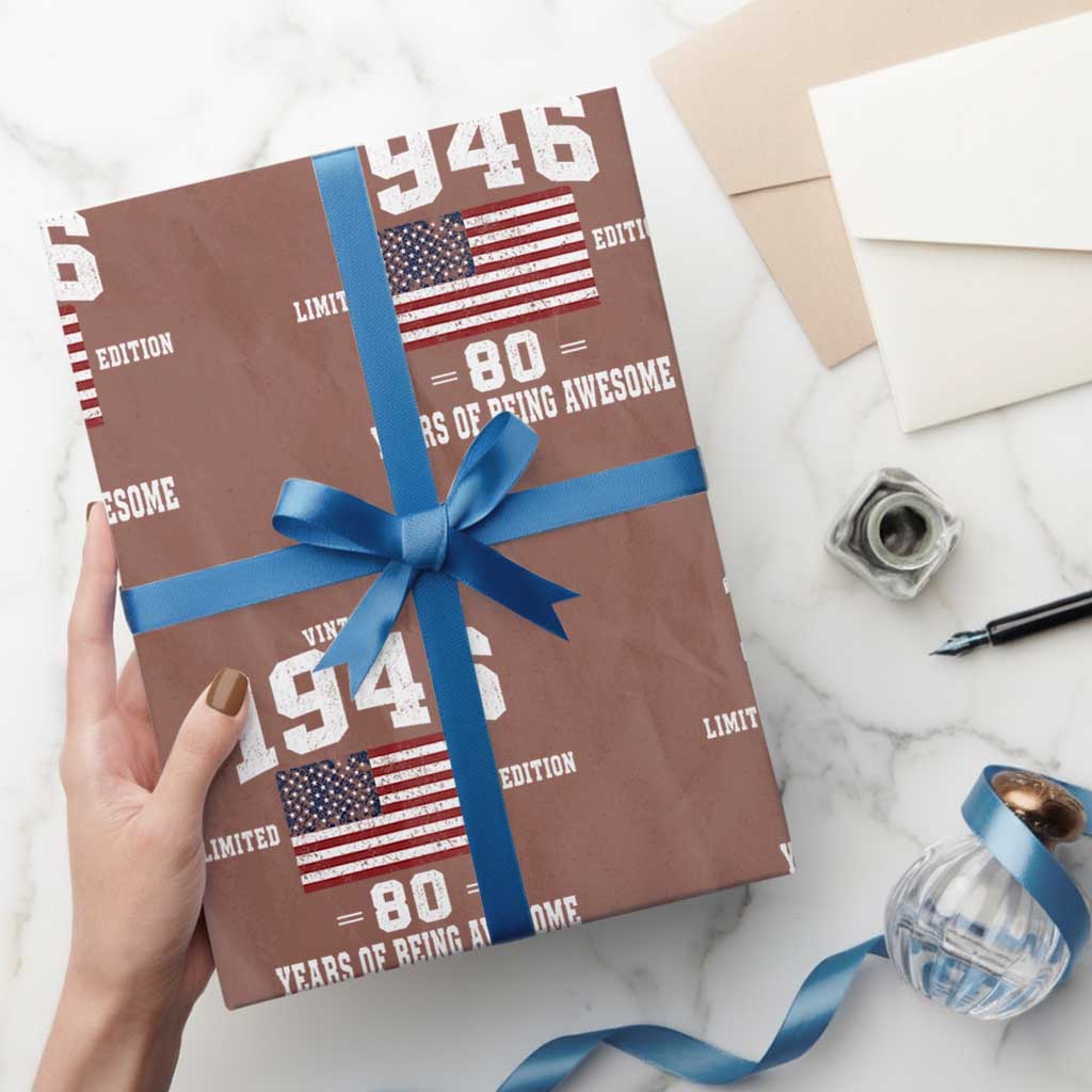 80th Birthday Wrapping Paper Roll Vintage 1946 Limited Edition 80 Years Of Being Awesome USA Flag