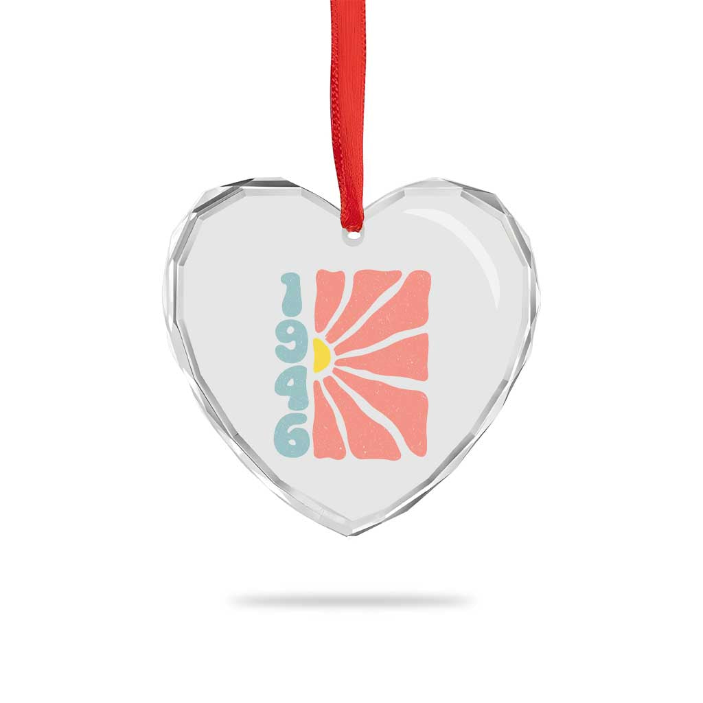 80th Birthday Heart Crystal Glass Ornament Vintage 1946 Boho Flowers 80 Years Old Birthday