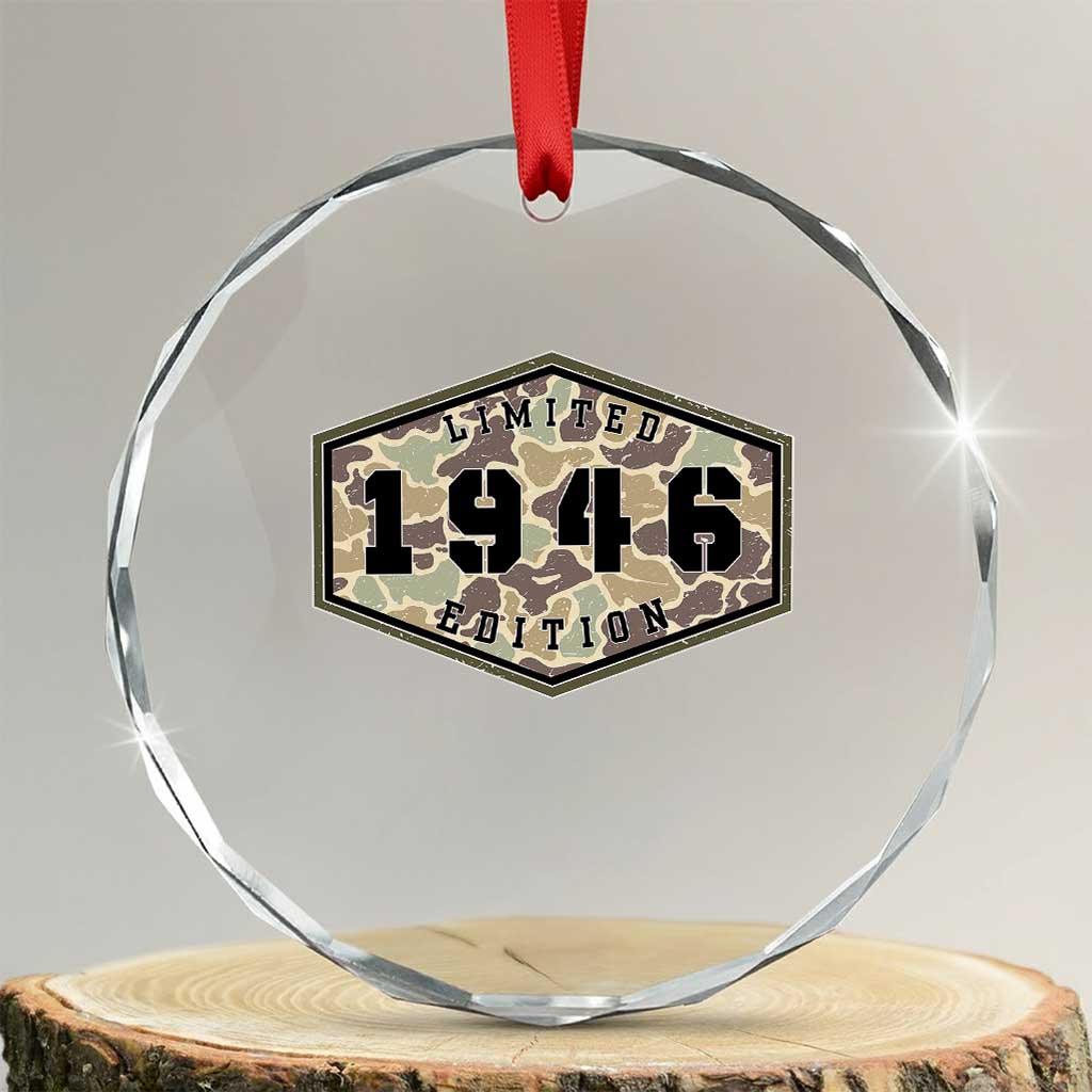 80th Birthday Hunting Crystal Glass Ornament 1946 Limited Edition Vintage Camouflage Gifts For Turning 80