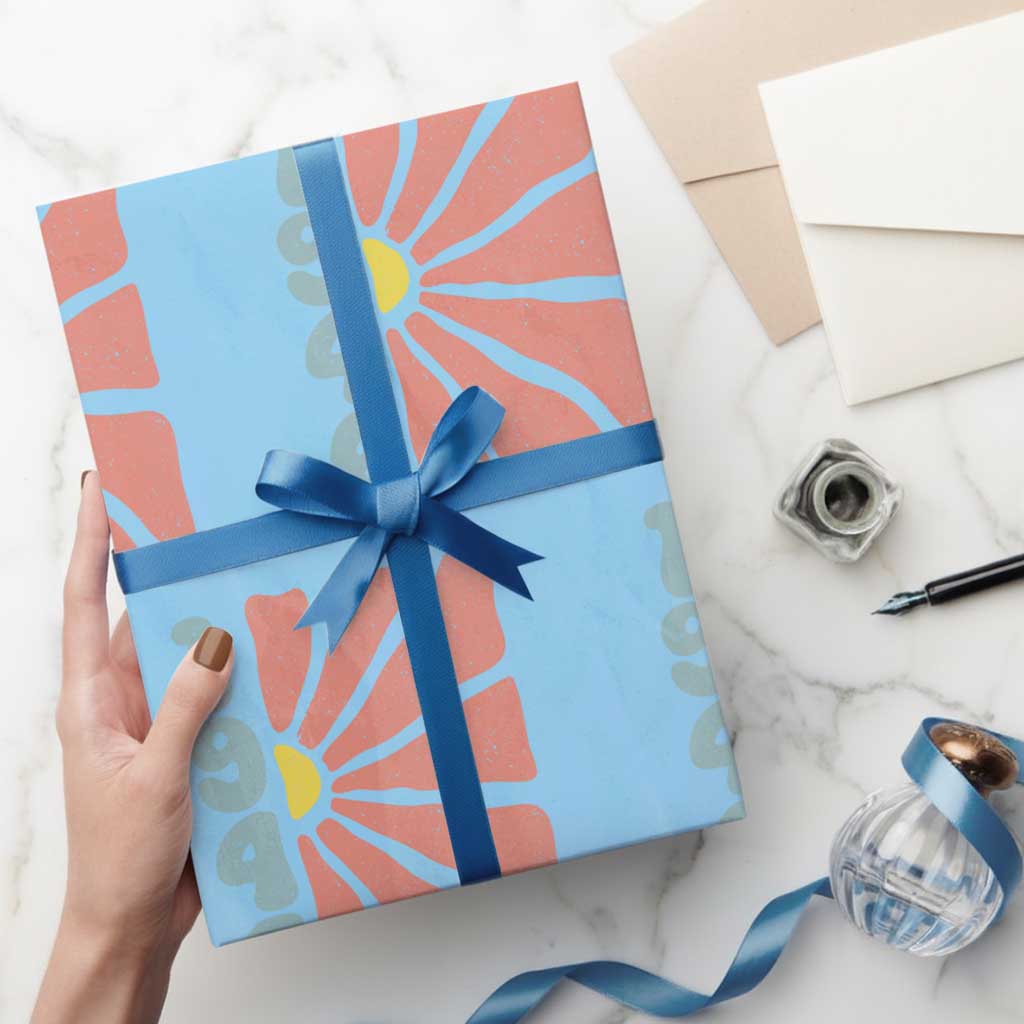 80th Birthday Wrapping Paper Roll Vintage 1946 Boho Flowers 80 Years Old Birthday