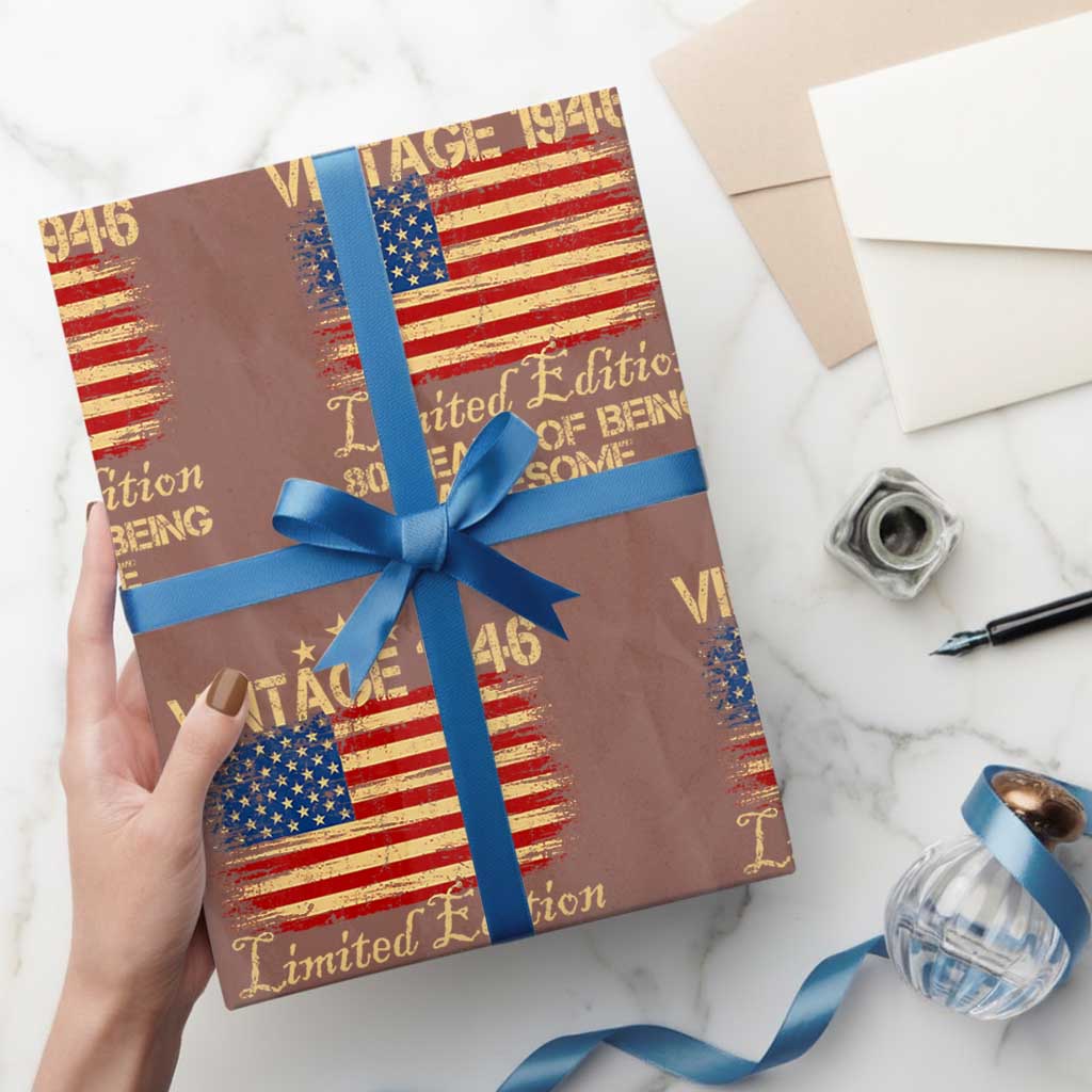 80th Birthday Wrapping Paper Roll Vintage 1946 Limited Edition 80 Year Old Birthday USA Flag