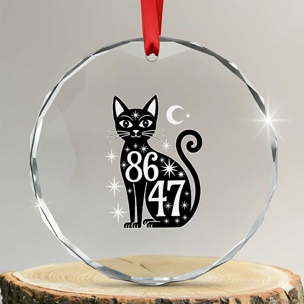 86 47 Celestial Black Cat Mystic Crystal Glass Ornament Moon Stars Coded Political Satire