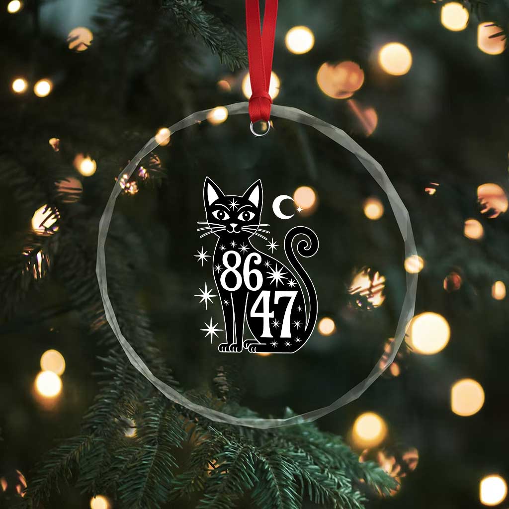 86 47 Celestial Black Cat Mystic Crystal Glass Ornament Moon Stars Coded Political Satire