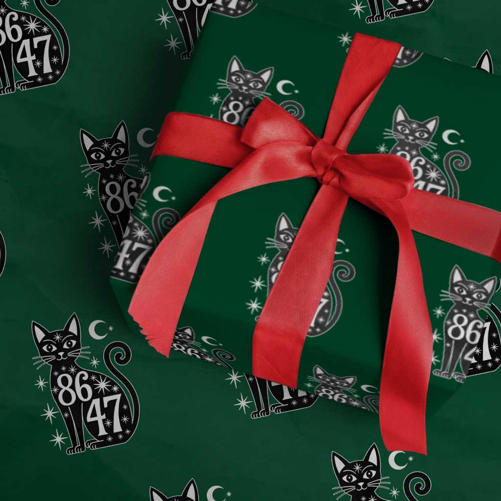 86 47 Celestial Black Cat Mystic Wrapping Paper Roll Moon Stars Coded Political Satire