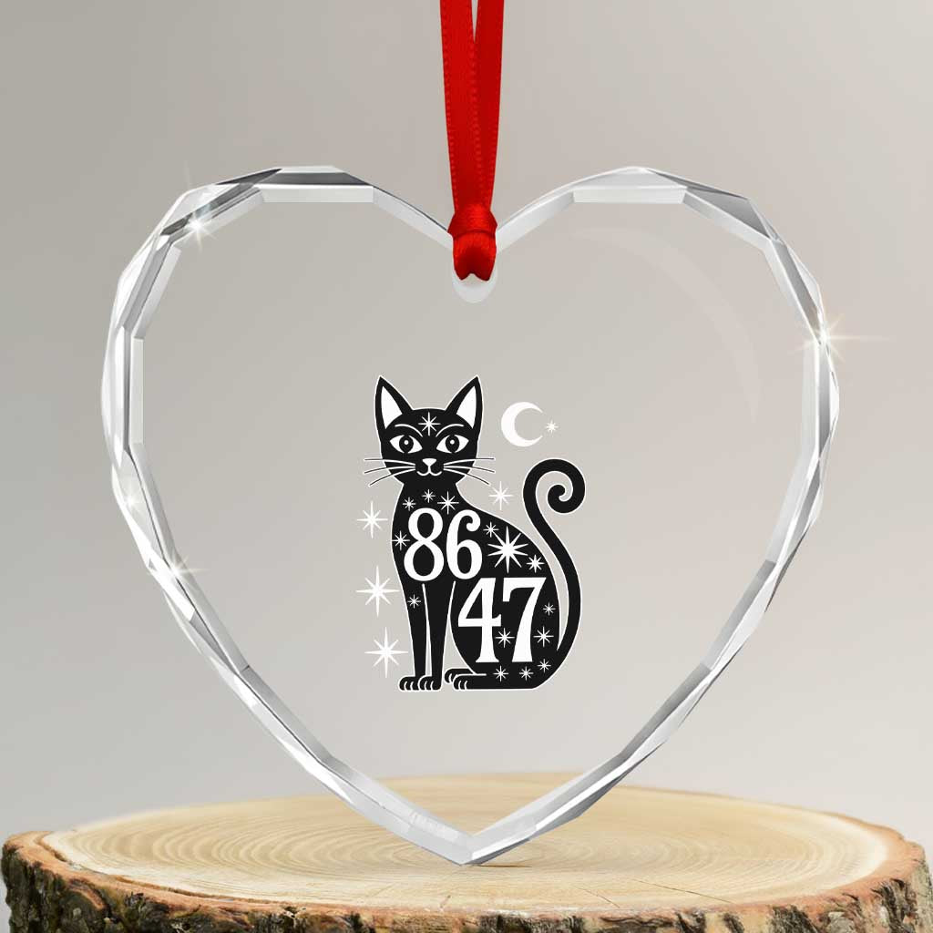 86 47 Celestial Black Cat Mystic Heart Crystal Glass Ornament Moon Stars Coded Political Satire