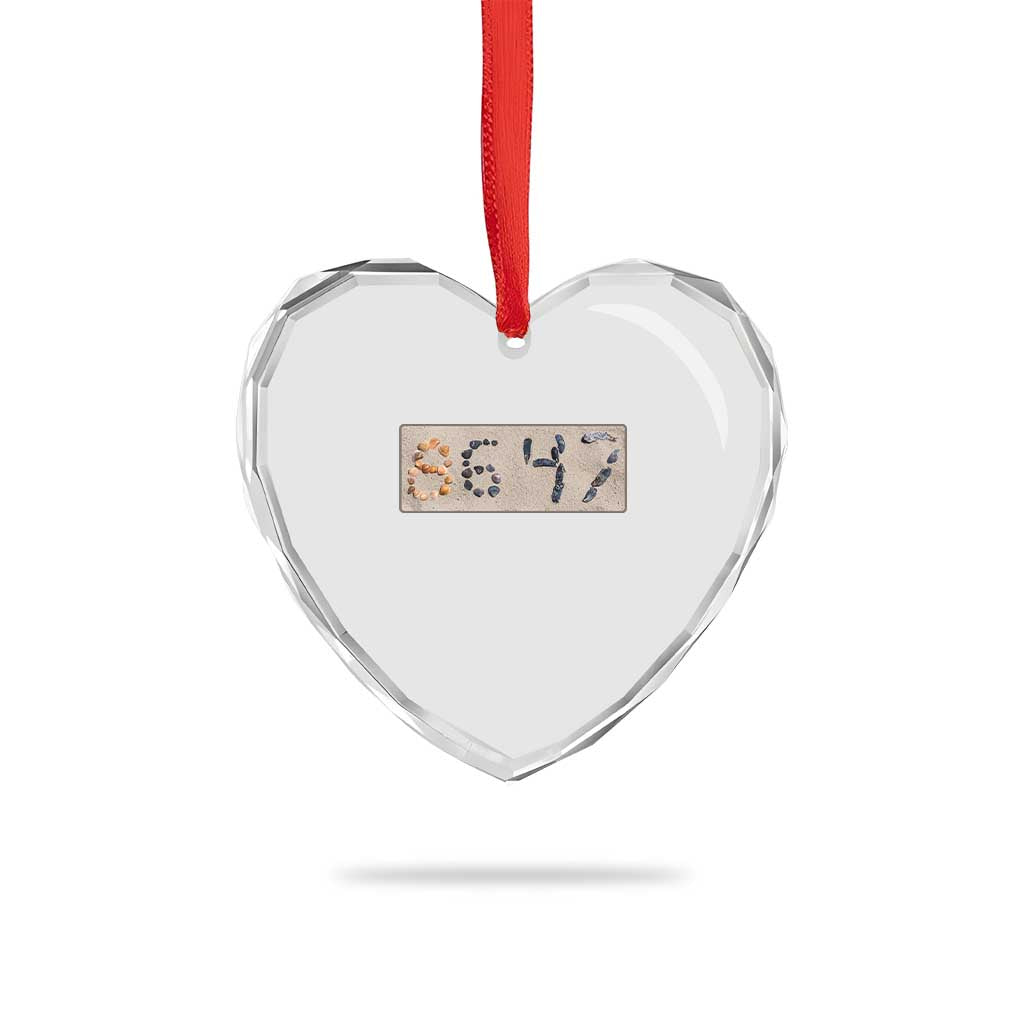 86 47 Seashell Beach Sand Graphic Heart Crystal Glass Ornament Subtle Coastal Summer Political Satire