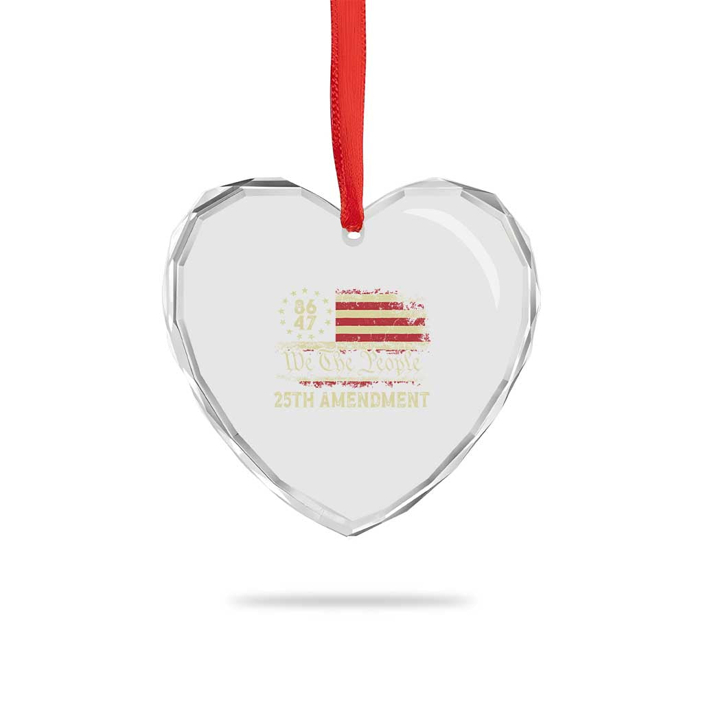 8647 Resist 25th Amendment Heart Crystal Glass Ornament Vintage American Flag