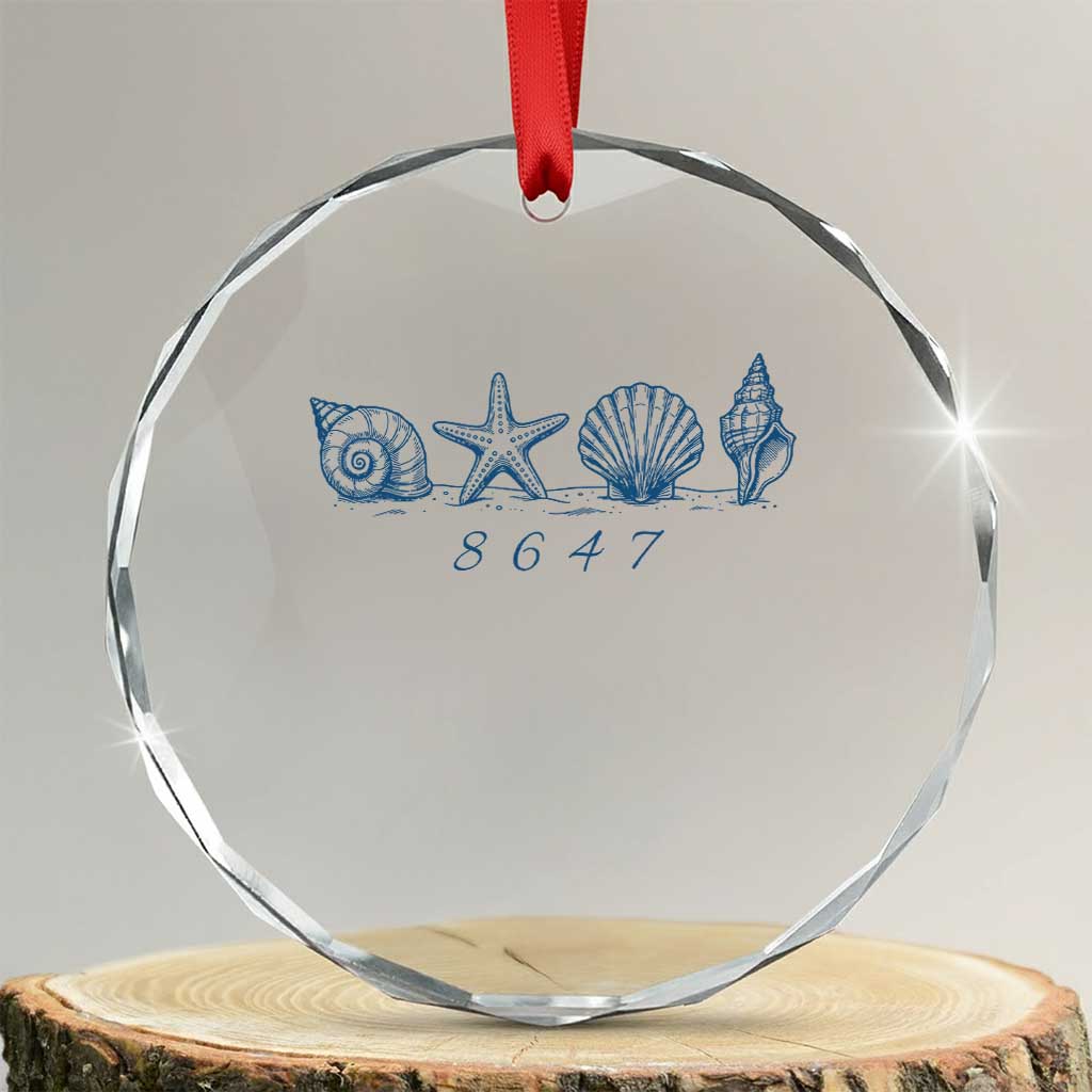 8647 Sea Shells Starfish Vintage Coastal Blue Line Graphic Crystal Glass Ornament Coded Political Satire