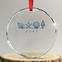 8647 Sea Shells Starfish Vintage Coastal Blue Line Graphic Crystal Glass Ornament Coded Political Satire