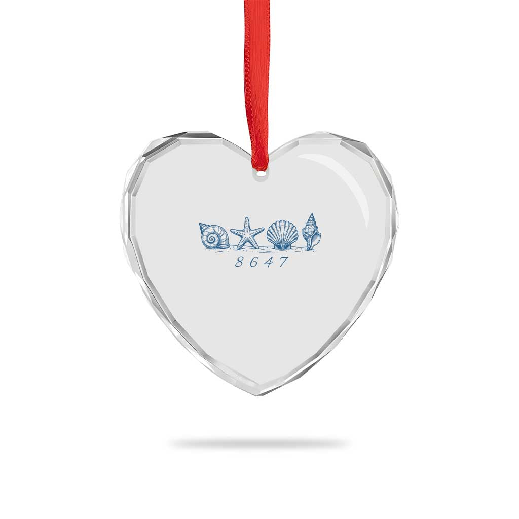 8647 Sea Shells Starfish Vintage Coastal Blue Line Graphic Heart Crystal Glass Ornament Coded Political Satire