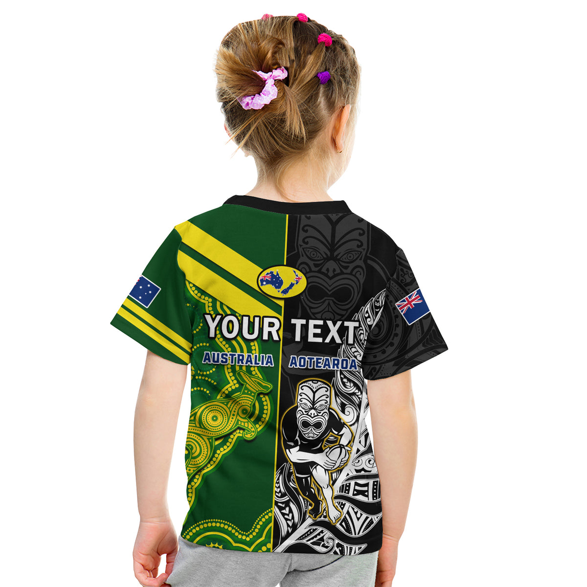 Custom Australia Kangaroos And All Black Rugby T Shirt Aboriginal Mix NZ Maori Fern LT14
