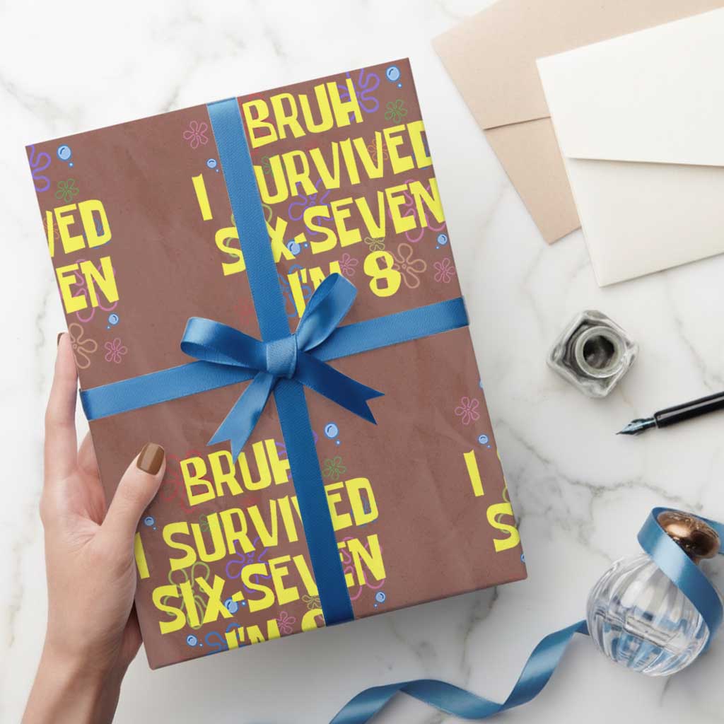 8th Birthday Wrapping Paper Roll Im 8 Year Old Bruh I Survived 67 Colorful Bubble Flower