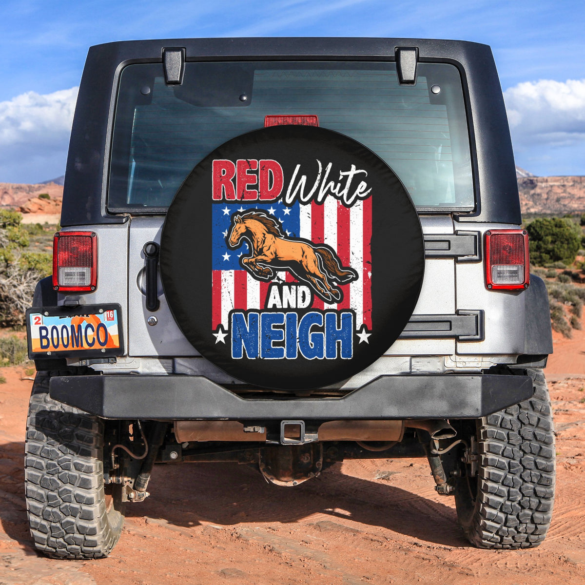 4th Of July Tire Covers - US Independence Day US Flag Red White Neigh Equestrian Horse Spare Tire Cover NO.61 LT8 - Wonder Print Shop