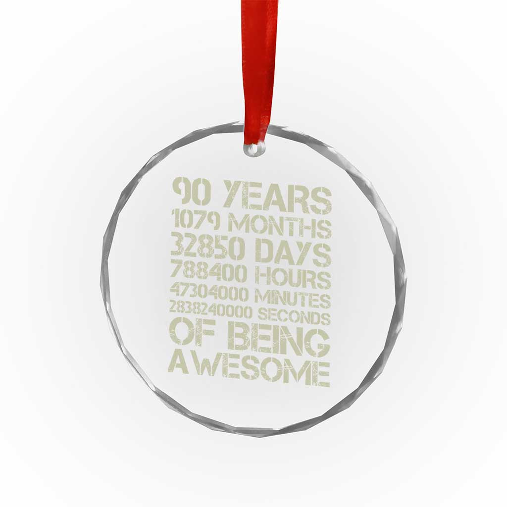 90 Years Of Being Awesome Crystal Glass Ornament 90th Birthday Gift Idea