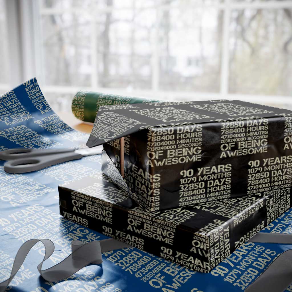 90 Years Of Being Awesome Wrapping Paper Roll 90th Birthday Gift Idea
