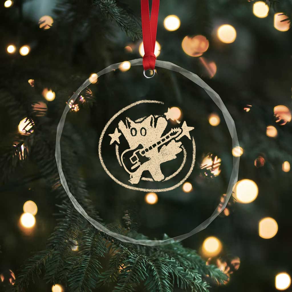 90s Y2K Scary Cat Crystal Glass Ornament Scared Under Starry Tail Cat Playing Guitar - Wonder Print Shop