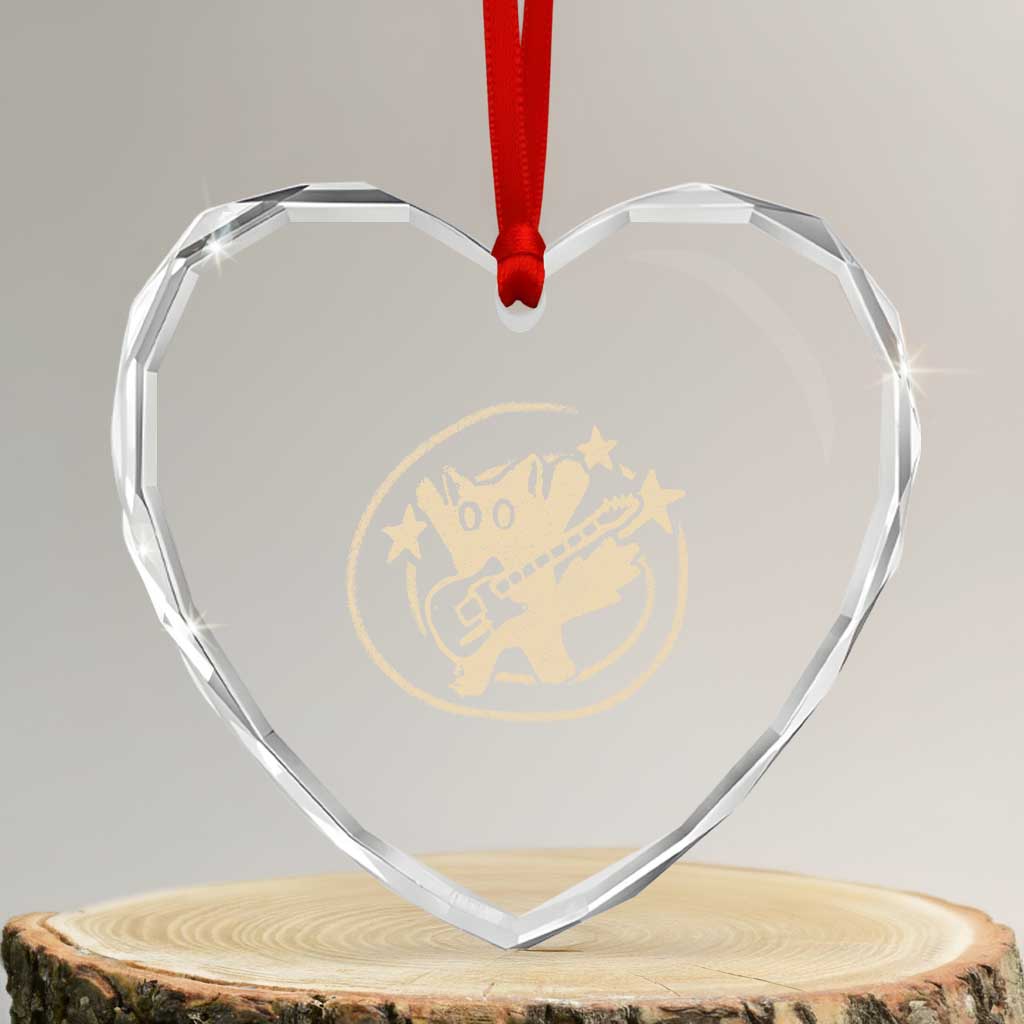 90s Y2K Scary Cat Heart Crystal Glass Ornament Scared Under Starry Tail Cat Playing Guitar - Wonder Print Shop