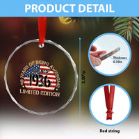 90th Birthday Crystal Glass Ornament Vintage 1936 90 Year Old Birthday USA Flag