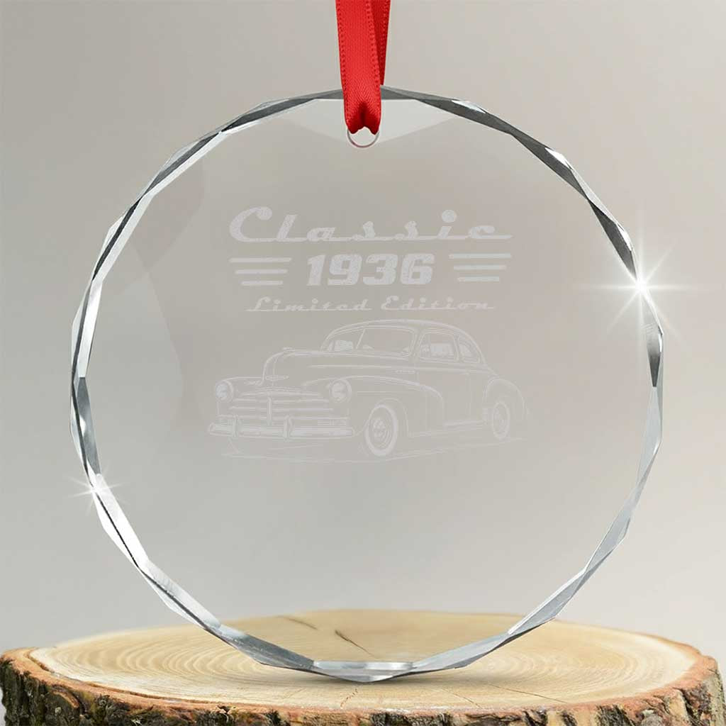 90th Birthday Crystal Glass Ornament Vintage Retro Car Classic 1936 90 Year Old Gift