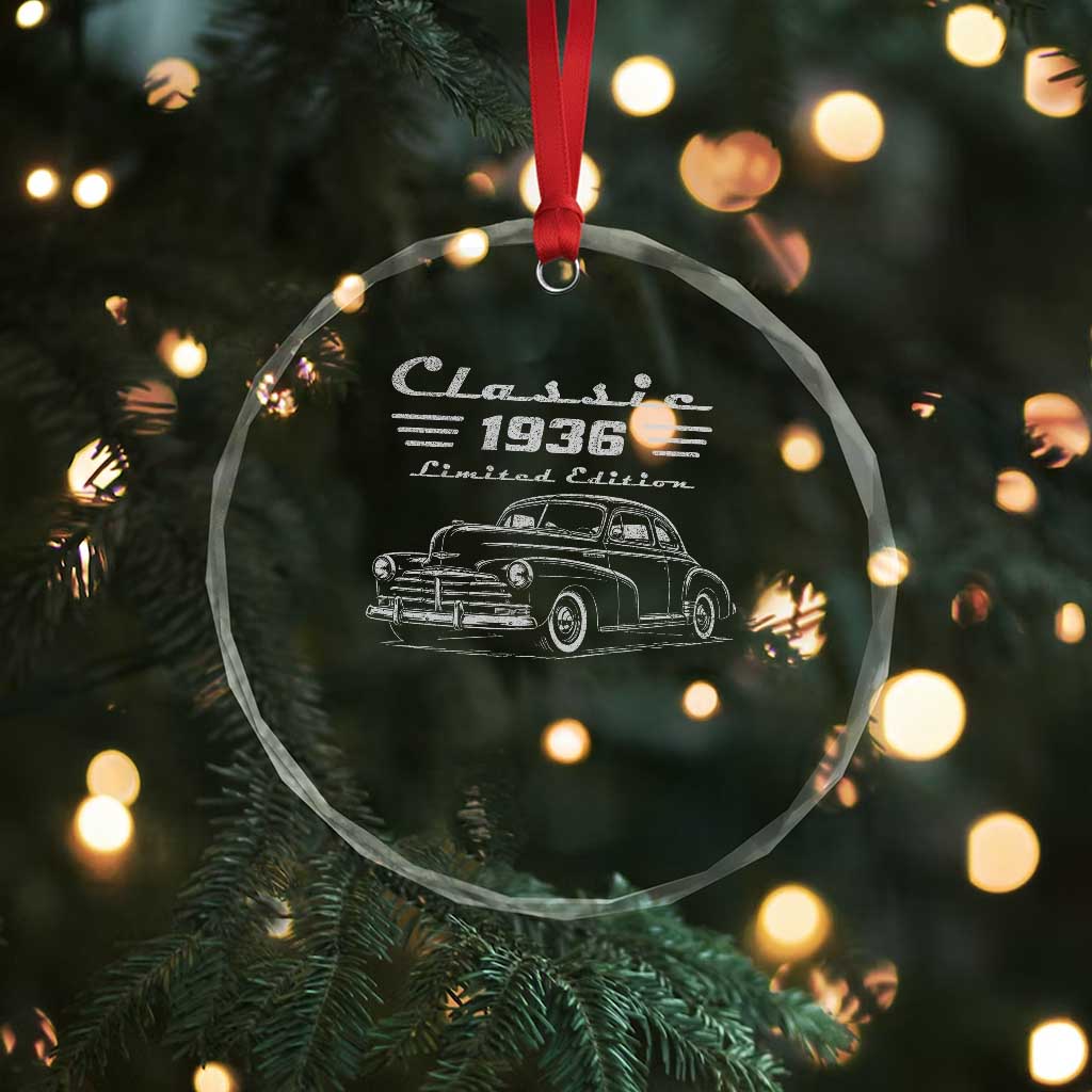 90th Birthday Crystal Glass Ornament Vintage Retro Car Classic 1936 90 Year Old Gift