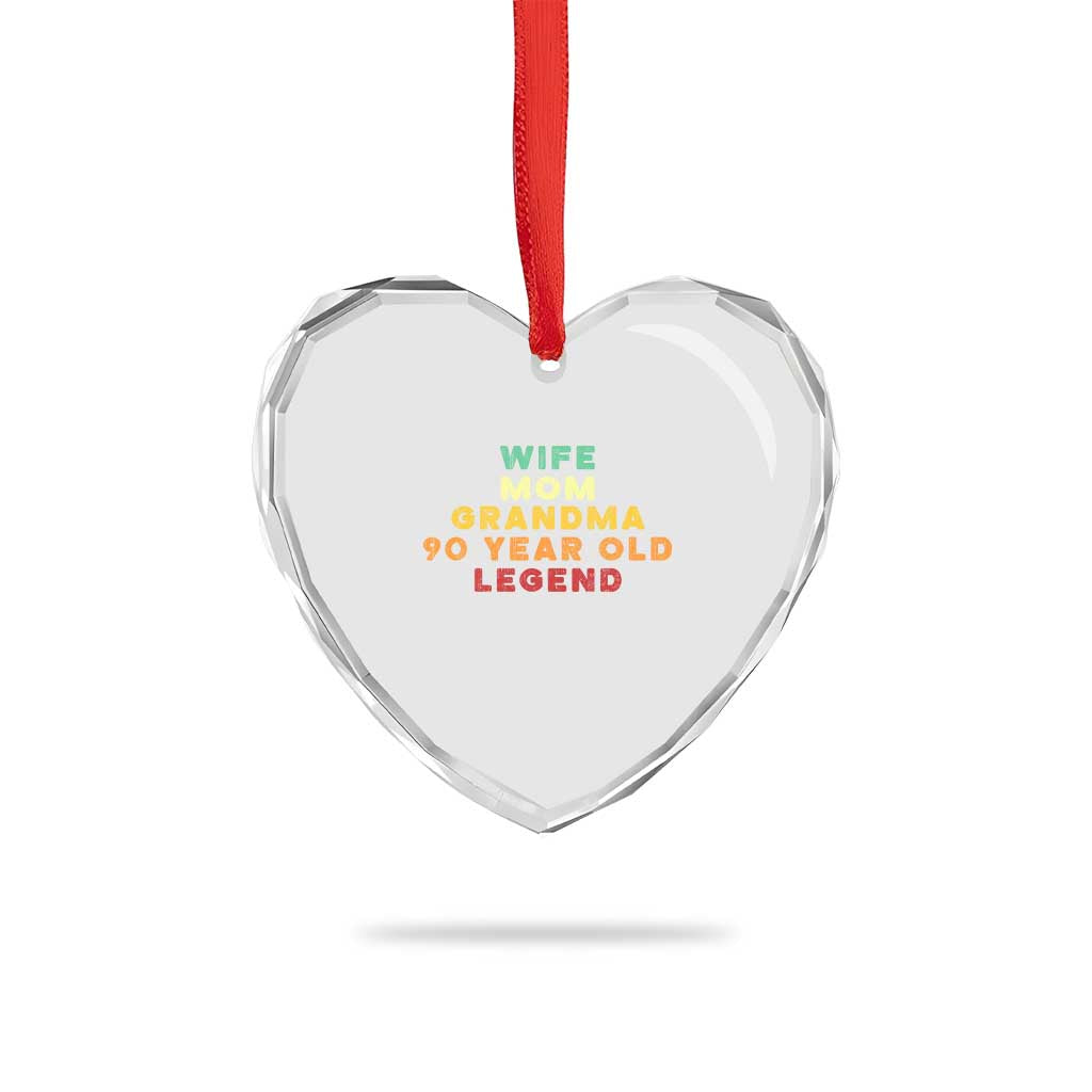 90th Birthday Gifts For Women Heart Crystal Glass Ornament Wife Mom Grandma 90 Year Old Legend