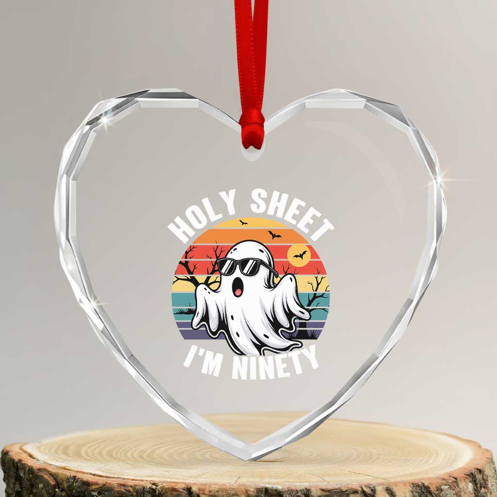 90th Birthday Halloween Ghost Heart Crystal Glass Ornament Holy Sheet I'm Ninety