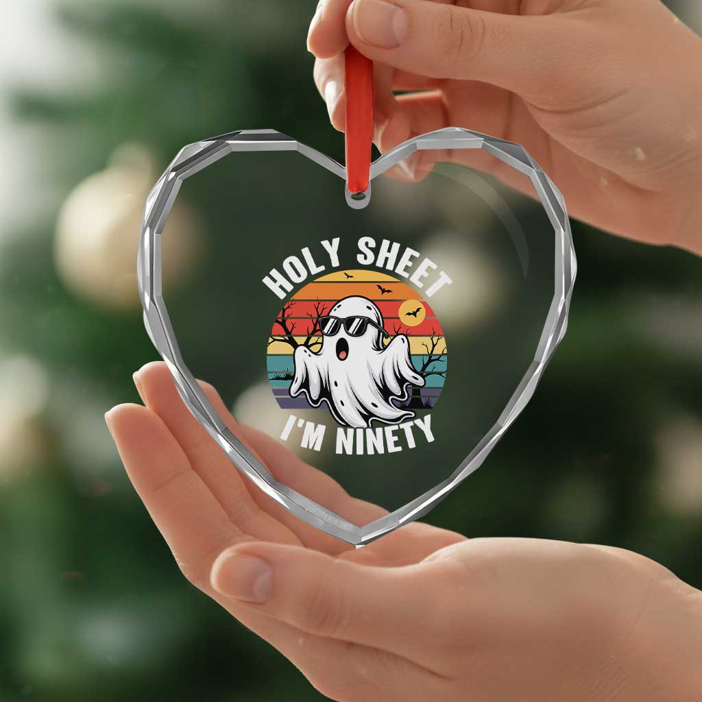 90th Birthday Halloween Ghost Heart Crystal Glass Ornament Holy Sheet I'm Ninety