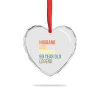 90th Birthday Heart Crystal Glass Ornament Husband Dad Grandpa 90 Year Old Legend